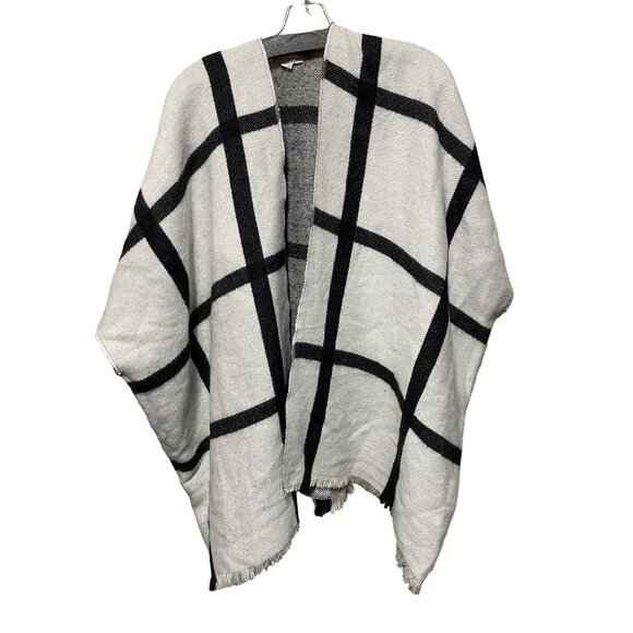Loft Cream black Plaid Open Front Soft Open Front‎ Shawl - Picture 1 of 4